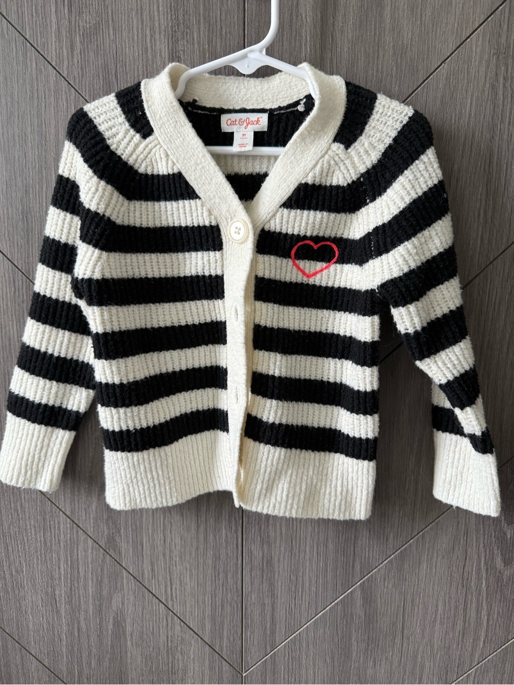 Cat & Jack Black and White Striped Cardigan with Red Heart Patch